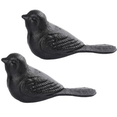 Imagem de Rolha de porta resistente de ferro fundido - Evite perfurar furos com alça de metal antigo decorativo vintage rústico batente de porta para escritório, casa, quarto e portas externas (Pássaro preto