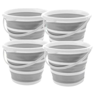 Imagem de Balde Retrátil de Silicone 10 Litros Dobrável Premium Flexível Cinza Com Alça Compacto Multiuso Cesto Lavagem Camping(4)