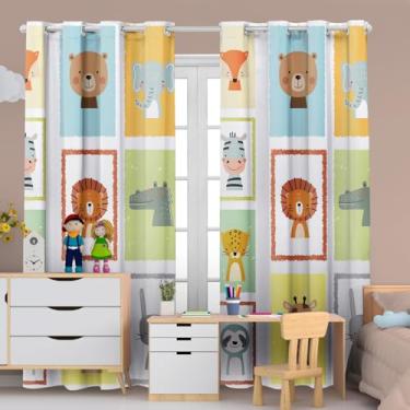 Imagem de Cortina Infantil Estampada, 3,00x2,20m, 2 Folhas, Poliéster, para Quarto, Sala, Decorativa (SAFARI QUADROS)
