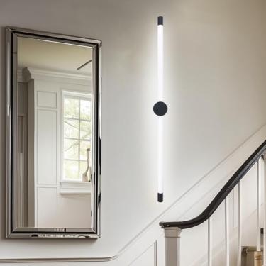 Imagem de GZZBMY Lâmpadas de Parede LED Interior Longo Design Moderno Lâmpada de Escada 350° Arandela Giratória Preto Alumínio Iluminação de Parede para Sala de Estar Quarto Corredor Mesa de Cabeceira (Luz
