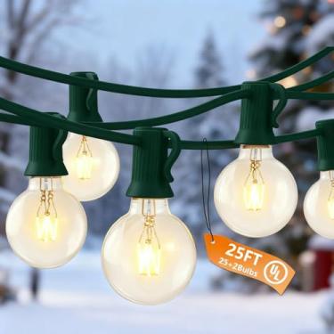 Imagem de Cordão de luzes externas G40 de 6,5 m com 27 lâmpadas incandescentes Edison, luzes de Natal suspensas conectáveis à prova de intempéries para quintal, varanda, festa, jardim, decoração de gramado, fio