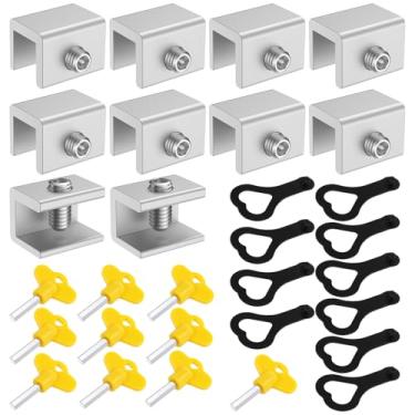 Imagem de Fechaduras de janela, pacote com 10 fechaduras de janela deslizantes com chave para portas de janelas deslizantes verticais e horizontais, fácil de instalar, trava de janela de segurança de alumínio