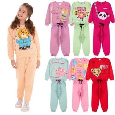 Imagem de Kit 4 Peças Moletom Roupa Menina Infantil com estampas fofas 2 Casacos