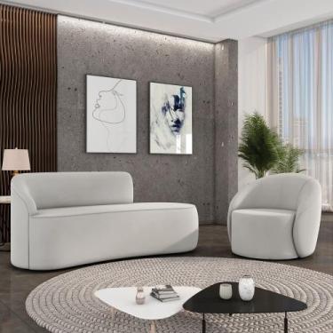 Imagem de Sofá 3 Lugares Orgânico 180cm Morgan e Poltrona Lua Veludo Cinza D03 -