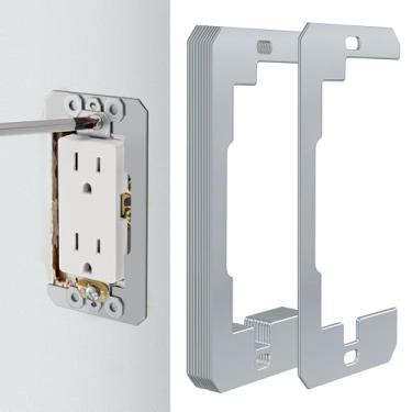 Imagem de FlyGeneral Pacote com 10 espaçadores de placa de parede, placas de nivelamento de saída de metal, kit de calço de receptáculo para caixas de tomada elétrica e alinhamento de interruptor de parede