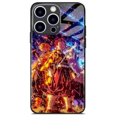 Imagem de Akatxezy Capa para celular Tanjiro, Inosuke e Zen'itsu edição limitada Anime Glass - Capa brilhante exclusiva, capa artística com design de mangá para iPhone 15 Pro