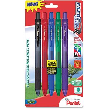 Imagem de Pentel Caneta de gel líquido retrátil EnerGel-X 0,7 mm, ponta de metal, média, tinta variada (BL107BP5M)