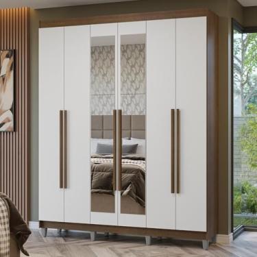 Imagem de Guarda-roupa Casal com Pés 6 Portas Batentes com Espelho Netuno Madesa