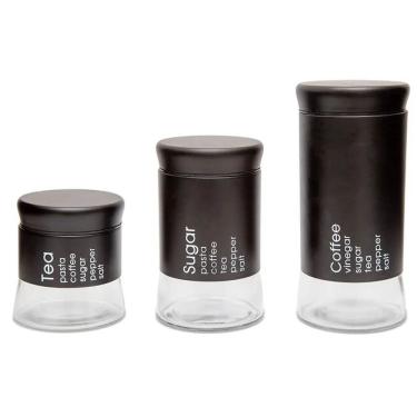 Imagem de Conjunto Porta Mantimentos Com 3 Potes Will Em Inox E Vidro Preto - D0311 - Dolce Home