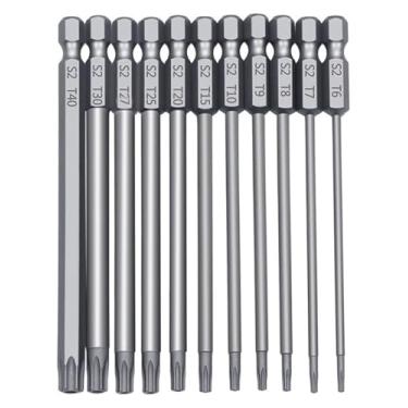 Imagem de BYYINGSUS Conjunto de brocas de segurança de cabeça chata à prova de adulteração para furadeira elétrica, adaptador de extensão magnética, broca de fenda hexagonal (11 peças de 100 mm Torx Bit)