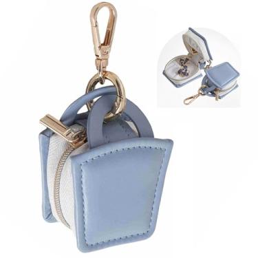 Imagem de HIFILTURE Porta-anel de joias, mini estojo portátil para guardar anéis de viagem, caixa organizadora pequena com porta-chaves (azul claro)