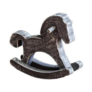 Imagem de IEUDNS Decoração de mesa de cavalo de balanço de madeira, enfeite de arte para decoração de festas, estatueta de cavalo de balanço, Cinza