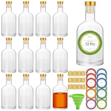 Imagem de Garrafas de vidro de 85 g com tampas, 12 garrafas pequenas de licor transparentes de 100 ml com funil e etiquetas, garrafas de vidro transparentes para suco, bebidas, cerveja, refrigerante, água