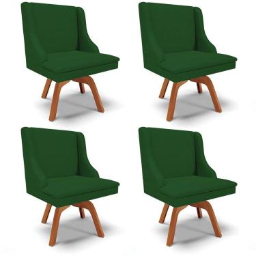 Imagem de Kit 4 Cadeiras Estofadas Base Giratória de Madeira Lia Veludo Verde Luxo - Ibiza