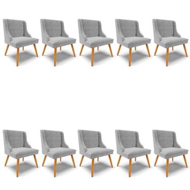 Imagem de Kit 10 Cadeiras Estofadas para Sala de Jantar Pés Palito Lia Suede Cinza - Ibiza
