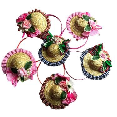 Imagem de Kit 2 Tiara Arquinho Menina Caipira Chapeu Festa Junina