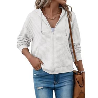 Imagem de Moletom com capuz SHEWIN Oversize Waffle Knit branco para mulheres