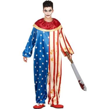 Imagem de Fantasia Halloween Adolescente Roupa Cosplay Palhaço Assassino Bandeira Americana USA EUA 14 a 16 anos (Azul e Vermelho, GG 14-16)