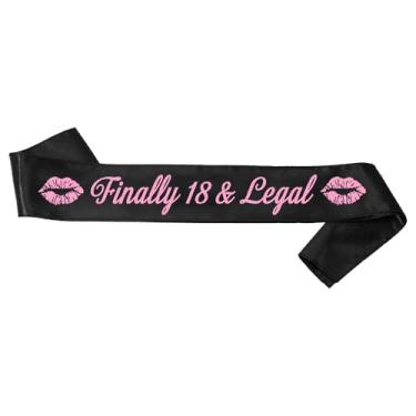 Imagem de Faixa de festa de aniversário de 18 anos "Finally 18 & Legal", preto e rosa, presentes divertidos para meninas e mulheres no seu aniversário (melhores lembrancinhas, suprimentos e decorações)