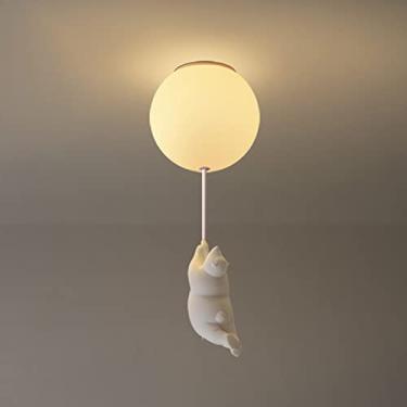 Imagem de Luminária de teto semi-embutida, lustre fofo com cúpula de vidro creme, 1 lâmpada, balão, design de urso polar, luminária de teto para berçário, quarto infantil, sala de jantar, sala de esta