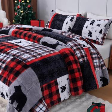 Imagem de YIYEA Conjunto de edredom de pele sintética de Natal, edredom luxuoso de lã felpuda ultramacia, veludo fofo para outono e inverno, aconchego aconchegante, sem queda, 3 peças, King