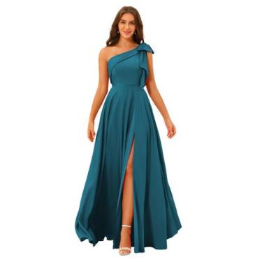 Imagem de Vestido de dama de honra BITALY One Shoulder Teal Satin A Line