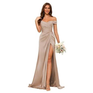 Imagem de Vestido de dama de honra Dessiny Taupe Satin Mermaid Long US22W
