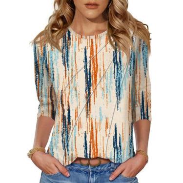 Imagem de Camiseta feminina de manga 3/4 da Tops LOMON, multicolorida, floral
