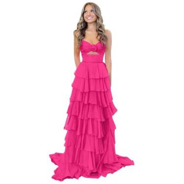 Imagem de Vestido de dama de honra Yuxin, sem alças, chiffon, em camadas, rosa q