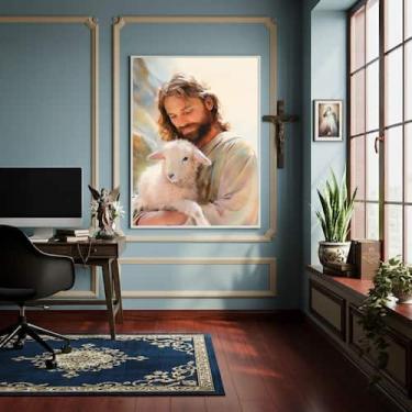 Imagem de Quadro Jesus Cristo Companheiro dos Animais - 70x50cm - Quadros On-lin