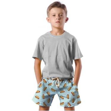 Imagem de Shorts Infantil Bermuda Calção Praia Verão Cachorro Quente Hot Dog 197