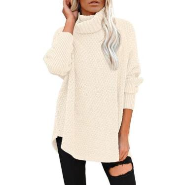 Imagem de Vestido de suéter feminino DOROSE, solto, de gola alta, bege