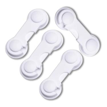 Imagem de Kit 4 Trava de Segurança Bebê Proteção Infantil com Adesivo Multiuso Criança Fechadura para Porta Janela Gaveta Armário sem Furo (BRANCO)