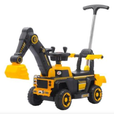 Imagem de Trator Escavadeira Elétrico Infantil, Brinquedo, Luzes e Som, Recarregável, Amarelo e Preto
