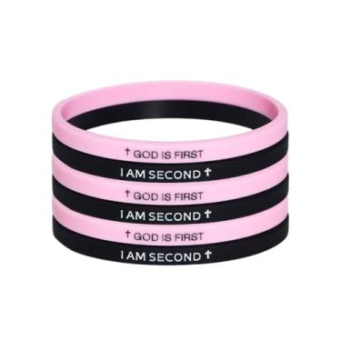 Imagem de God is First I am Second Pulseiras de silicone com versículo da Bíblia Cristã Pulseiras de Borracha Religiosas Cristãs Pulseira para Homens e Mulheres, Bouncy, Silicone, Sem Pedra Preciosa