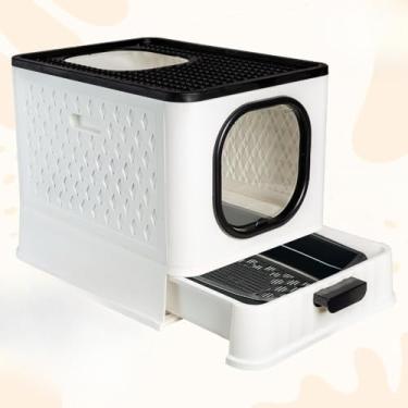 Imagem de Caixa de Areia Fechada Luxo para Gatos - Banheiro Pet com Porta Transparente, Gaveta e 2 Comedouros(SB LUXO + PENEIRA - BRANCO)