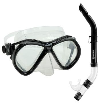 Imagem de Fun Dive Kit Mergulho Máscara Onix e Snorkel SK-09, Silicone Antialérgico, Preto e Amarelo, Vidro Temperado, com Válvula de Proteção, para Mergulho e Snorkeling (Transp/Preto)