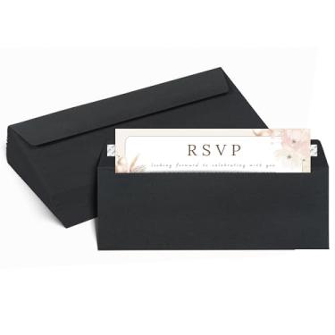 Imagem de Envelopes pretos #9, pacote com 50, envelopes coloridos tamanho carta 9 x 21 cm, envelopes de negócios para cartões, convites, férias, cartões postais, presentes, papel de 14,5 kg, envelopes coloridos
