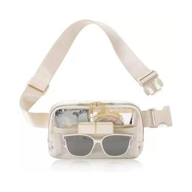 Imagem de Bolsa de cinto transparente, aprovada pelo estádio, para mulheres e homens com alça ajustável, cintura transparente de PVC, Bege, Tendência