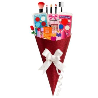 Imagem de Kit Maquiagem Infantil Buquê Rosa com Sombras Paleta Pincéis Estojo Presente