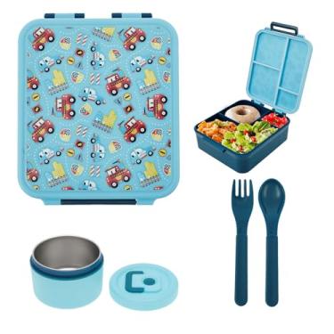 Imagem de Lancheira infantil Bento Box com jarra térmica de iogurte/pote de frutas e compartimentos para meninas e meninos da escola (azul 2)
