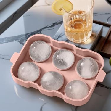 Imagem de Bandeja de silicone para cubos de gelo com tampa, 6 moldes grandes redondos para fazer bolas de gelo, fundo macio de liberação fácil, perfeito para uísque, coquetéis e bebidas