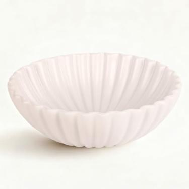 Imagem de XIYOUQI Tigela decorativa grande branca redonda moderna para decoração de casa - Tigela de centro de mesa com babados recortados - Decoração estética