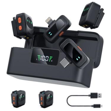 Imagem de LIZHUZHONG Microfone de lapela sem fio para iPhone/Android/PC/Laptop Mic 2 (2 TX + 2 RX + estojo de carregamento), com cancelamento de ruído, bateria 30H para gravação de vídeo, streaming do YouTube