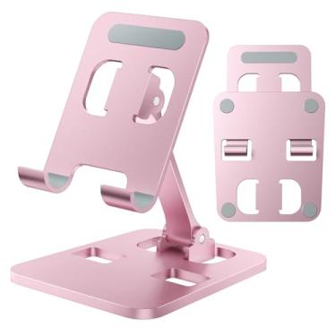 Imagem de Anifrim Suporte de celular dobrável duplo, liga de alumínio durável, suporte de celular portátil compacto e leve para mesa, jogos, assistir a vídeos, compatível com todos os smartphones - rosa