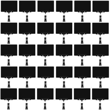 Imagem de Pacote com 30 mini placa de plástico com clipe, placas giratórias de preço de reutilização dupla face para varejo, alimentos, roupas, prateleira, cesta, suporte de placa de clipe (preto)