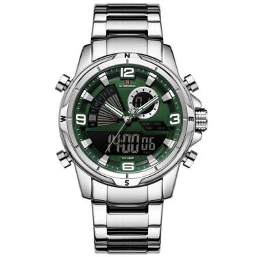 Imagem de Relógio De Pulso Eletrônico Quartzo Design Luminoso à Prova D´agua Esportivo Verde Prata