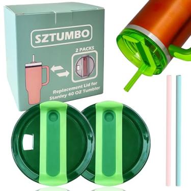 Imagem de SZTUMBO Tampa de substituição de 2 peças para copo Stanley de 1,134 g, à prova de derramamento e resistente a respingos, acessório Stanley Quencher Cup (verde) vem com 2 peças de canudo de silicone