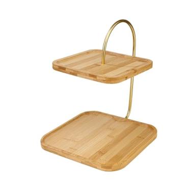 Imagem de AFXGUSD Suporte de bambu para cupcakes, expositor de sobremesas, porta- doméstico, expositor de mesa de sobremesas, bandejas de dois andares para sala de, Quadrado