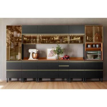 Imagem de Cozinha Completa Proença 8 Peças (3aéreos+3balcões+1paneleiro+1cristaleira) C8p75 Nogueira-carbono Prime Tx - Demóbile